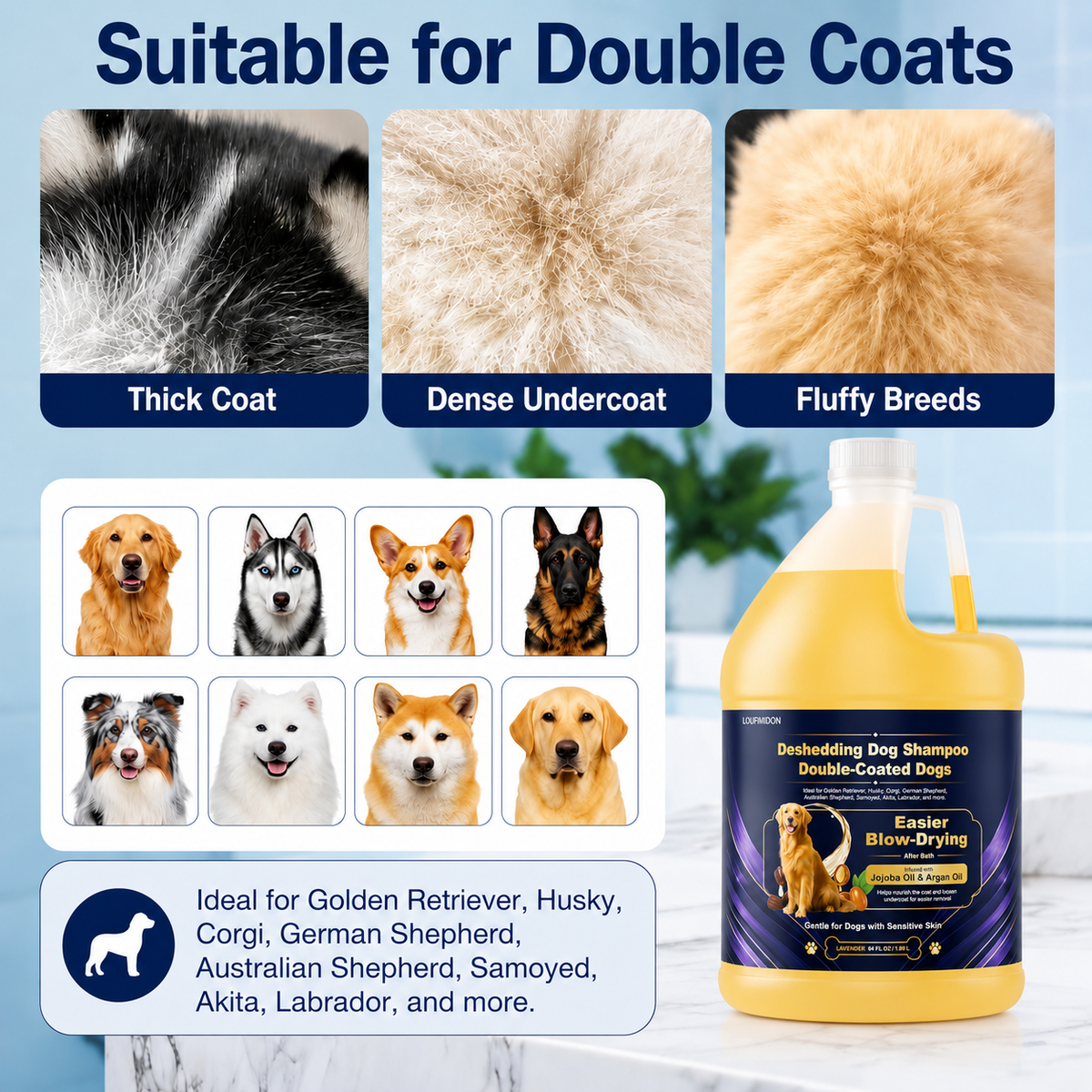64 FL OZ Deshedding Dog Shampoo Sensitive Skin Friendly Lavender,Suitable for Breeds with Thick Double Coats, Combats and Reduces Shedding, Easier Blow-Drying & Brushing Lavender 64 FL OZ