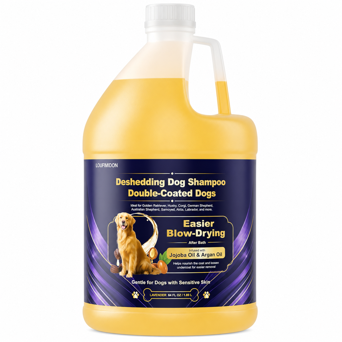 64 FL OZ Deshedding Dog Shampoo Sensitive Skin Friendly Lavender,Suitable for Breeds with Thick Double Coats, Combats and Reduces Shedding, Easier Blow-Drying & Brushing Lavender 64 FL OZ