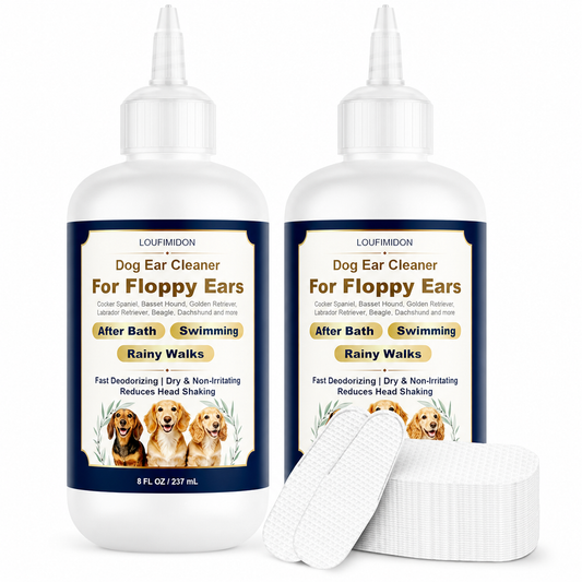 Dog Ear Cleaner Solution with Finger Wipes 8 oz Each 2 Bottles,Dog Ear Wipes For Floppy Ears, Fast Deodorizing Dog Ear Wash After Bath & Swimming Rainy Walk, Unscented Dog Wipes