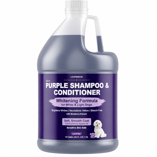 Dog Whitening Shampoo for White Dogs & Light-Colored Coats, 64oz,2-in-1 Purple Shampoo and Conditioner with Blueberry & Oat Extracts, Brightens, Softens Coat, Odor Control, Lavender Scent