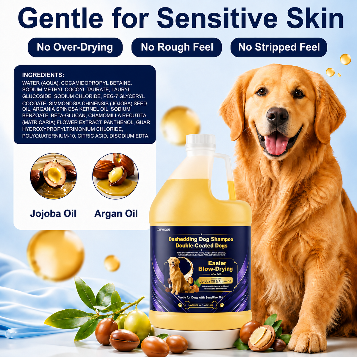 64 FL OZ Deshedding Dog Shampoo Sensitive Skin Friendly Lavender,Suitable for Breeds with Thick Double Coats, Combats and Reduces Shedding, Easier Blow-Drying & Brushing Lavender 64 FL OZ