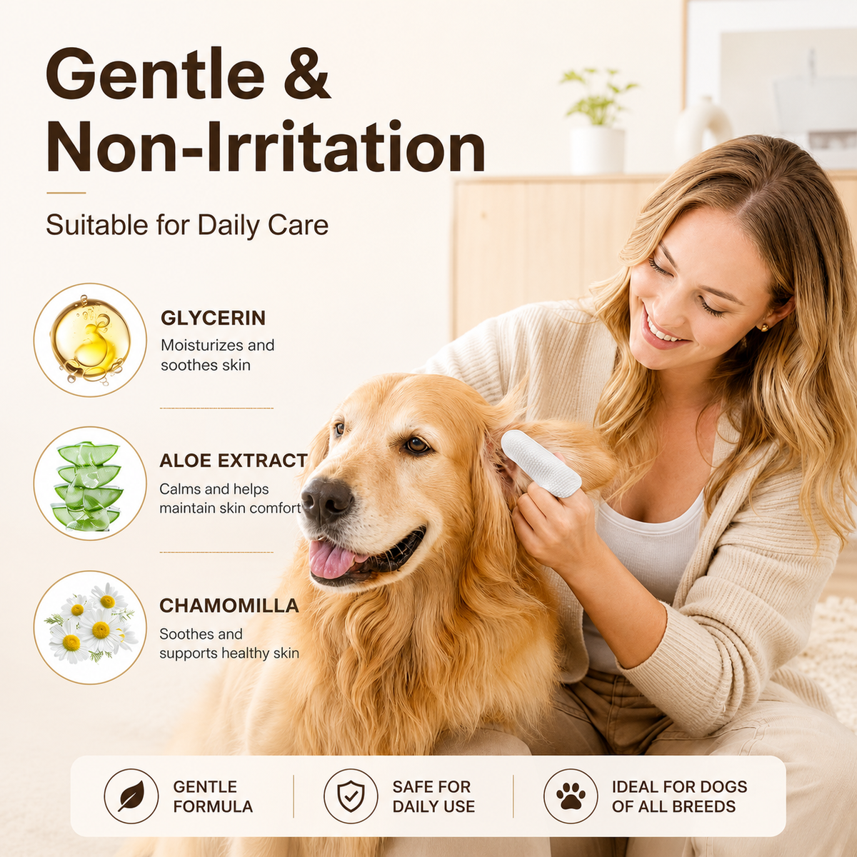 Dog Ear Cleaner Solution with Finger Wipes 8 oz Each 2 Bottles,Dog Ear Wipes For Floppy Ears, Fast Deodorizing Dog Ear Wash After Bath & Swimming Rainy Walk, Unscented Dog Wipes