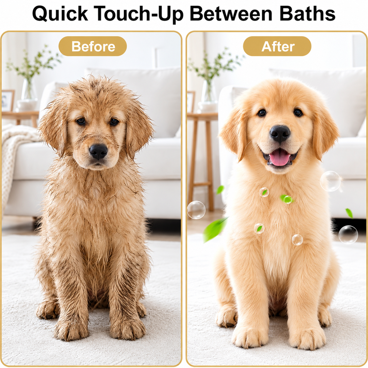 Waterless Dog Shampoo for Smelly Dog, Unscented with Gloves 2 x 10 FL OZ,Gentle on Sensitive Skin, Clean Between Bath, Quick Coat Freshening, Puppy Dry Shampoo for Smelly dog, Quick Deodorize