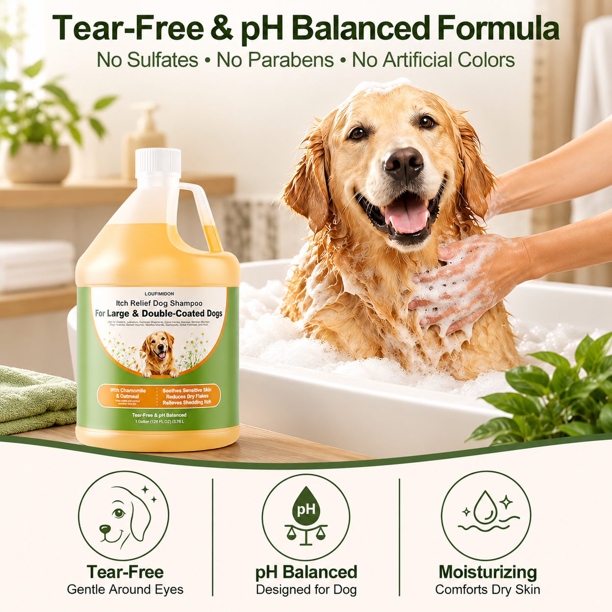 Oatmeal Dog Shampoo for Itchy Skin Relief, 1 Gallon (128 FL OZ)for Sensitive Skin, Dry Flaky Skin & Shedding-Season Itch, for Large & Double-Coated Dogs, Dog Wash with Chamomile & Oatmeal