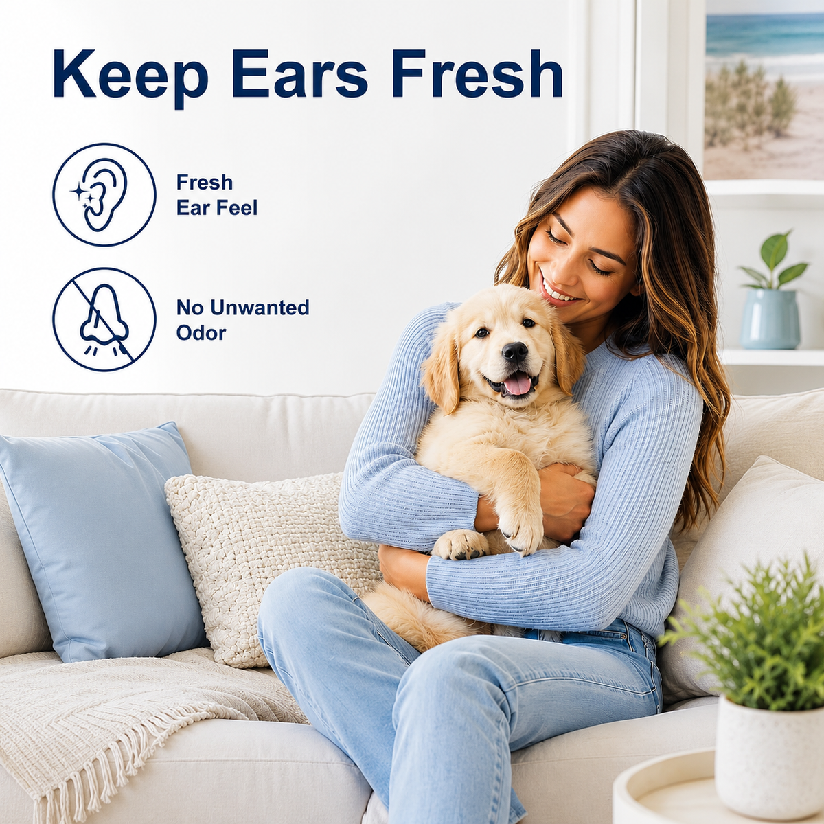 2 x 8 Fl Oz Dog Ear Cleaner Wax Removal,Safe for Puppy Sensitive Skin Gentle Daily Ear Care, Wash Clean Solution for Routine Maintenance with 50 Finger Wipes
