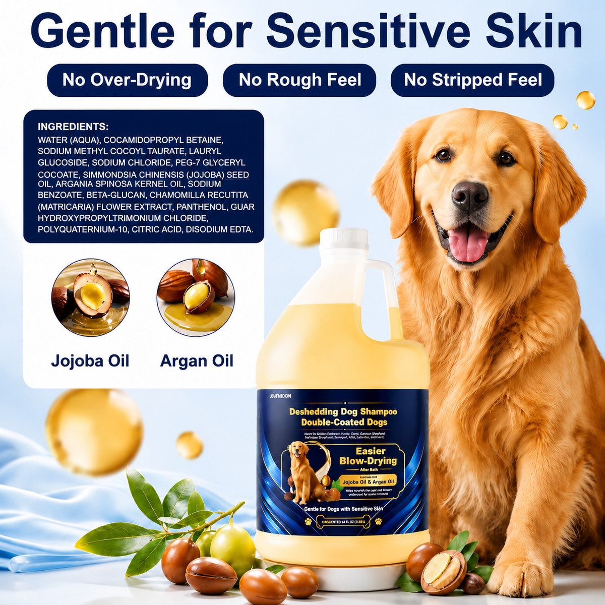 64 Fl Oz Deshedding Dog Shampoo for Double Coat Dogs Unscented,Sensitive Skin Friendly, Easier Blow-Drying Gentle Shed Control Shampoo for Undercoat Care