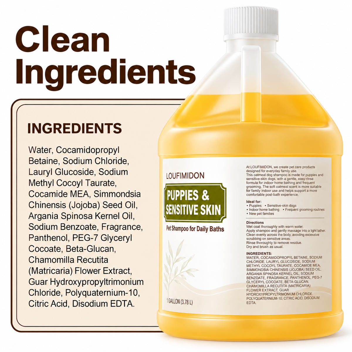 Oatmeal Shampoo for Dogs & Puppies with Sensitive Skin, 1 Gallon,asy Rinsing, Light Oatmeal Scent, Soft, Manageable Coat, with Jojoba Oil & Chamomile