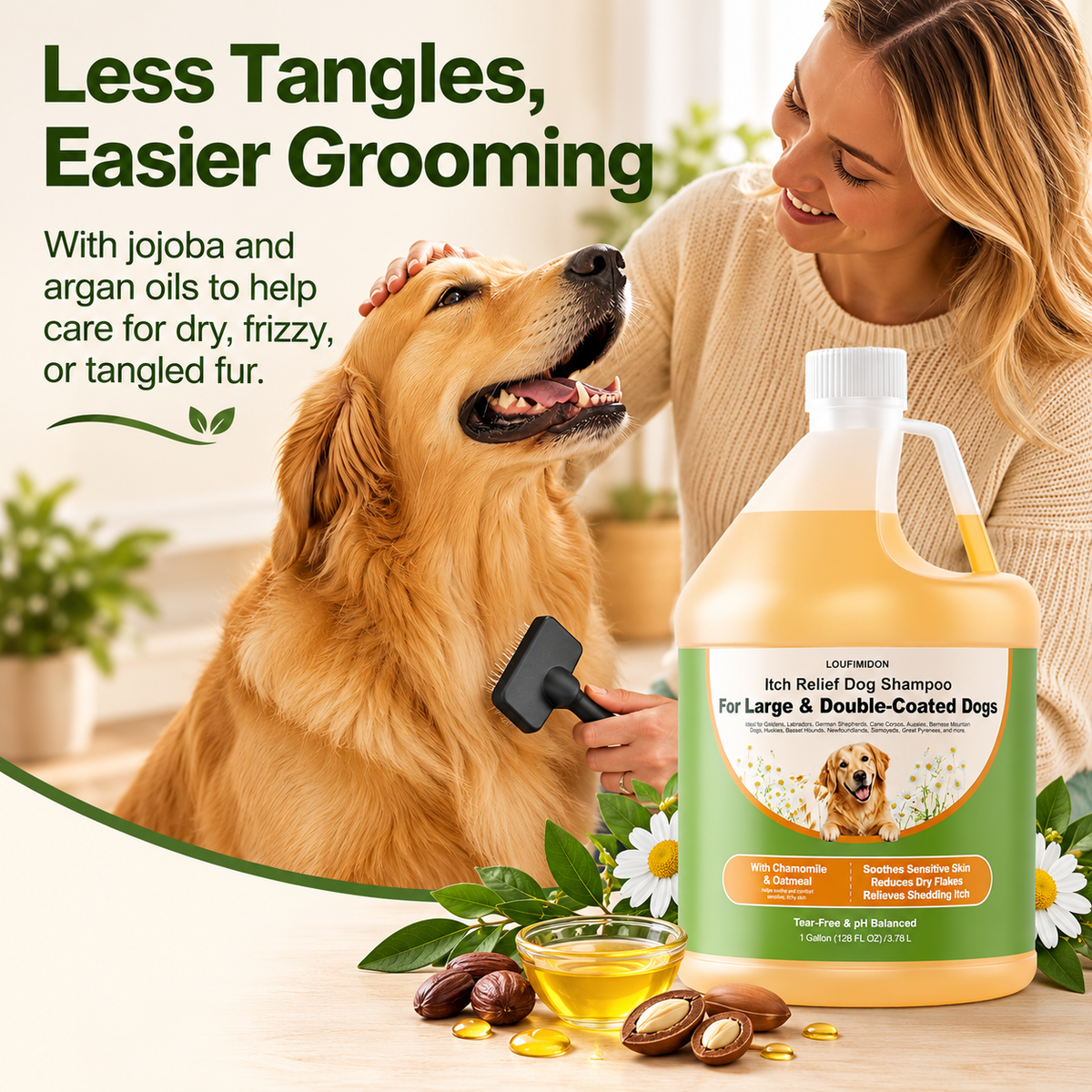 Oatmeal Dog Shampoo for Itchy Skin Relief, 1 Gallon (128 FL OZ)for Sensitive Skin, Dry Flaky Skin & Shedding-Season Itch, for Large & Double-Coated Dogs, Dog Wash with Chamomile & Oatmeal