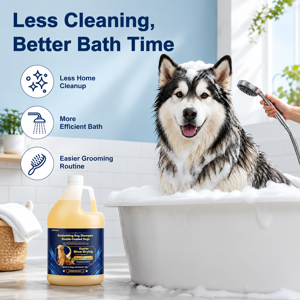 64 Fl Oz Deshedding Dog Shampoo for Double Coat Dogs Unscented,Sensitive Skin Friendly, Easier Blow-Drying Gentle Shed Control Shampoo for Undercoat Care