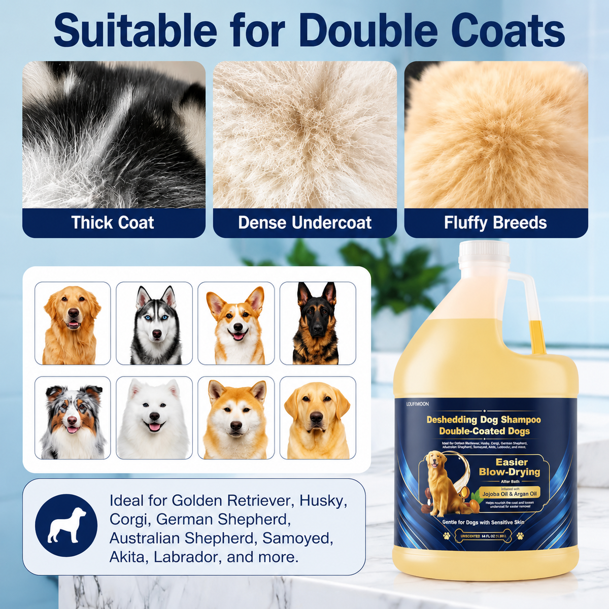 64 Fl Oz Deshedding Dog Shampoo for Double Coat Dogs Unscented,Sensitive Skin Friendly, Easier Blow-Drying Gentle Shed Control Shampoo for Undercoat Care