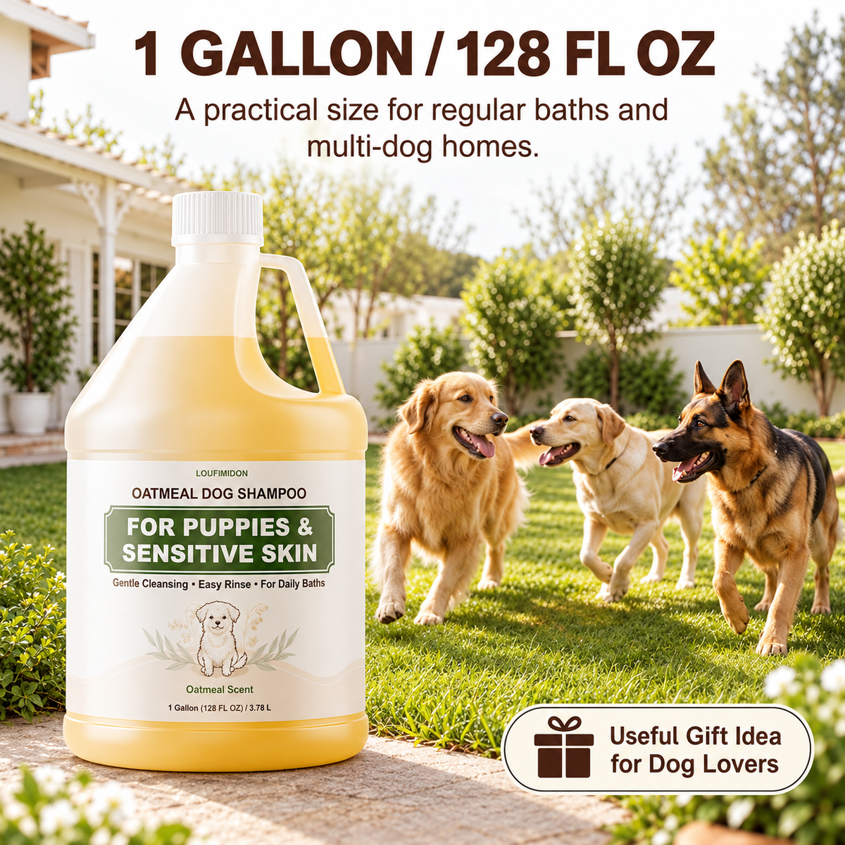 Oatmeal Shampoo for Dogs & Puppies with Sensitive Skin, 1 Gallon,asy Rinsing, Light Oatmeal Scent, Soft, Manageable Coat, with Jojoba Oil & Chamomile
