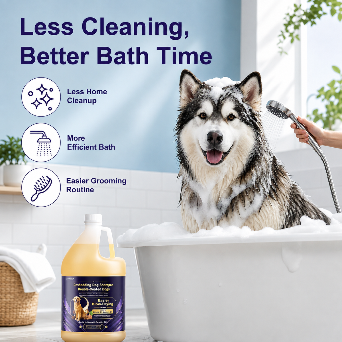 64 FL OZ Deshedding Dog Shampoo Sensitive Skin Friendly Lavender,Suitable for Breeds with Thick Double Coats, Combats and Reduces Shedding, Easier Blow-Drying & Brushing Lavender 64 FL OZ